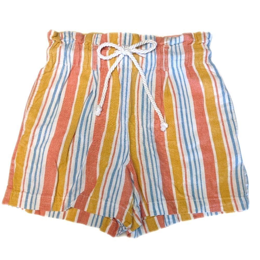 ana A New Approach linen/rayon paper bag waist striped shorts w/ drawstring XS